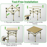 Folding Camping Carbon Steel Roll-Up Picnic & BBQ Table with Carry Bag