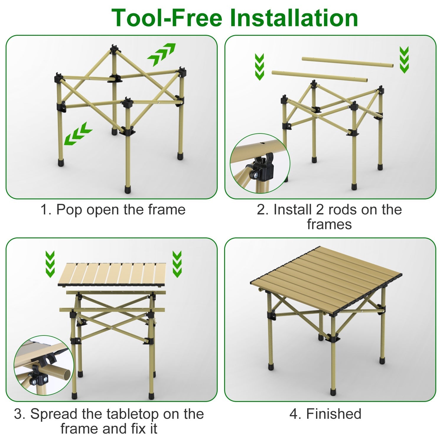 Folding Camping Carbon Steel Roll-Up Picnic & BBQ Table with Carry Bag