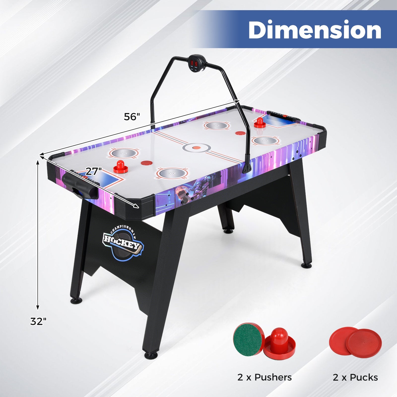 56" Air Hockey Table with LED Digital Scoreboard and Powerful 12V Motor | White