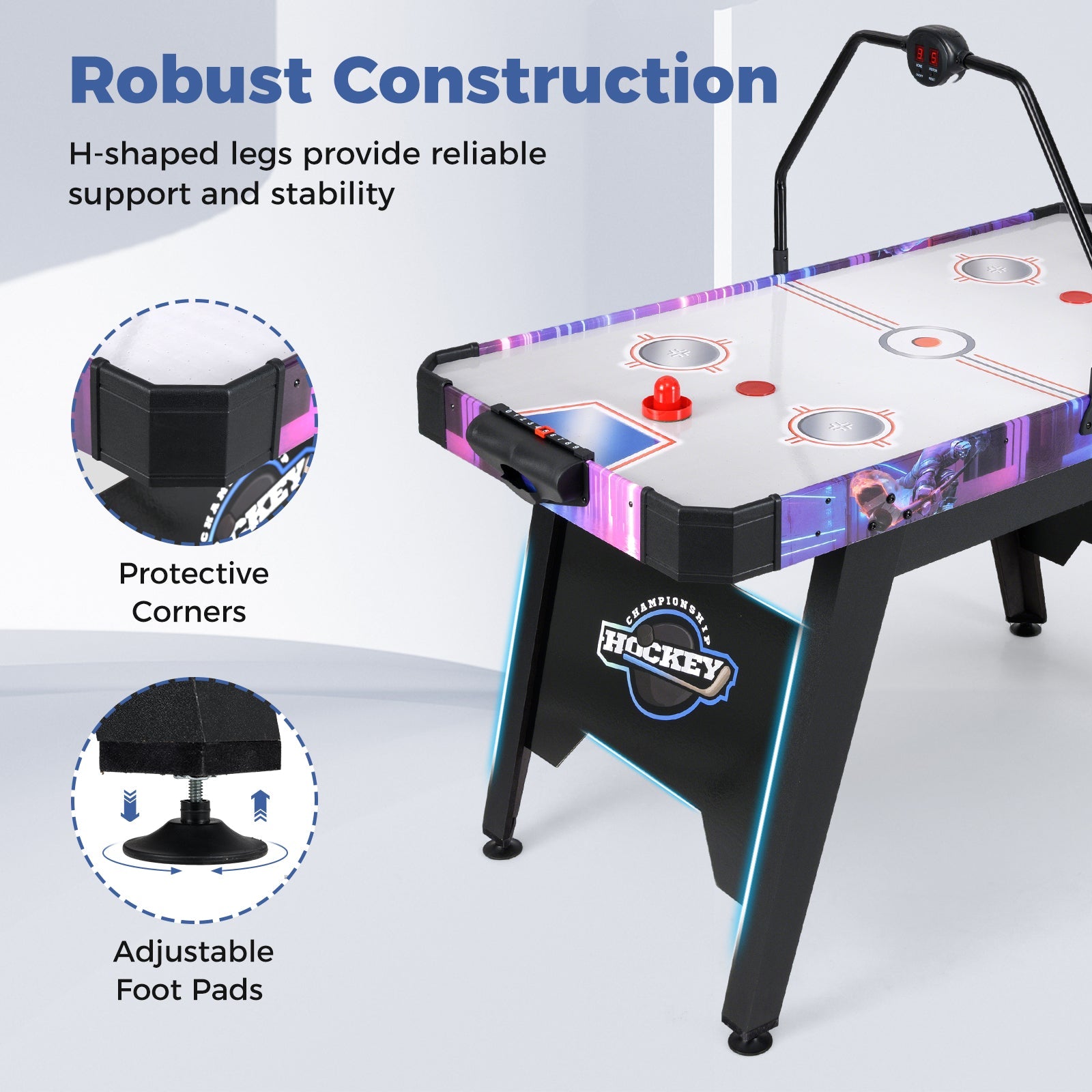 56" Air Hockey Table with LED Digital Scoreboard and Powerful 12V Motor | White