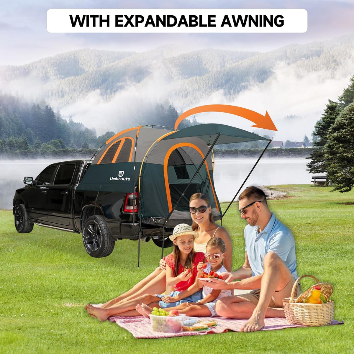 Umbrauto Truck Bed Tent with Awning | Fits 5.5-5.8' Truck Beds | PU3000mm Waterproof Pickup Tent