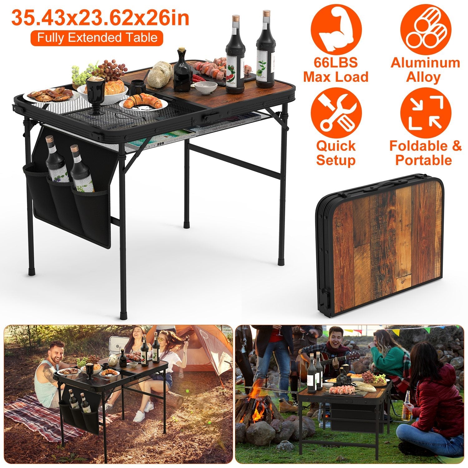 Foldable Camping Table Aluminum Alloy Grill Stand | 66 LBS