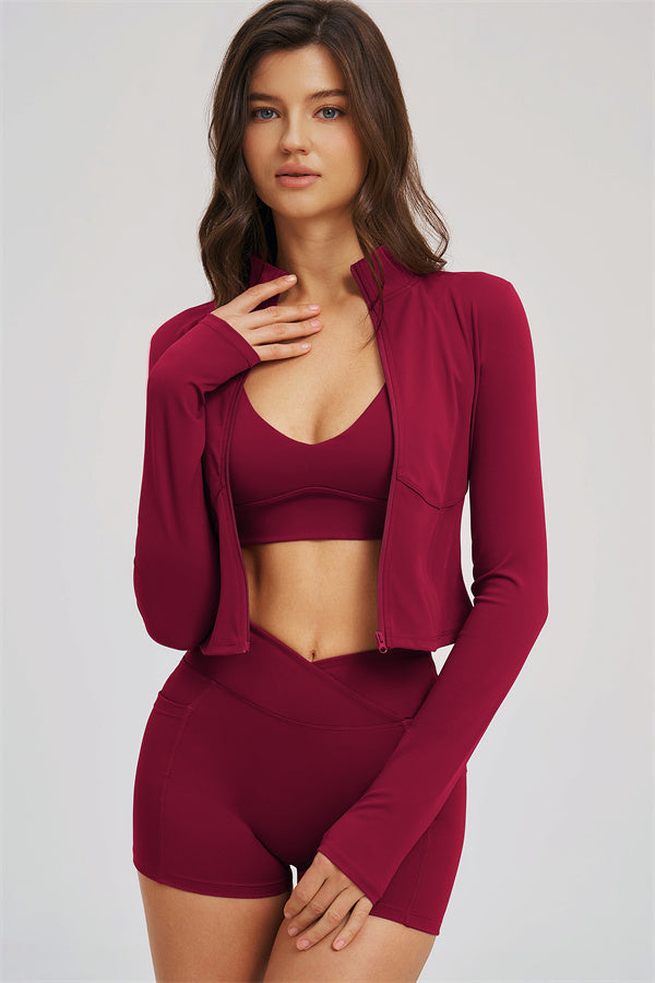 The Sizzle Zip Jacket Sports Bra Shorts | 3-Piece Set