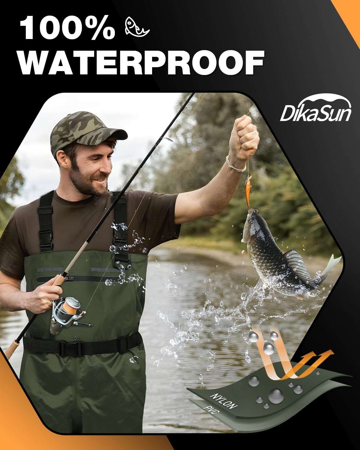 DikaSun Chest Waders with Boots | Lightweight Bootfoot Waders | Duck Hunting & Fly Fishing | Dark Green