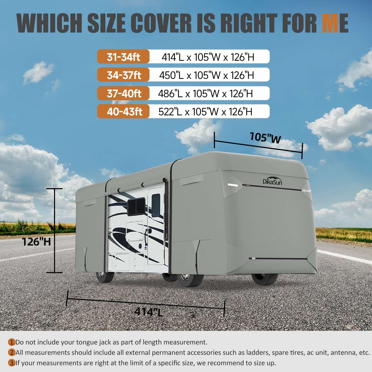 DikaSun 7 Layers Class A RV Cover | Heavy Duty Anti-UV Waterproof Windproof Breathable Class A Motorhome