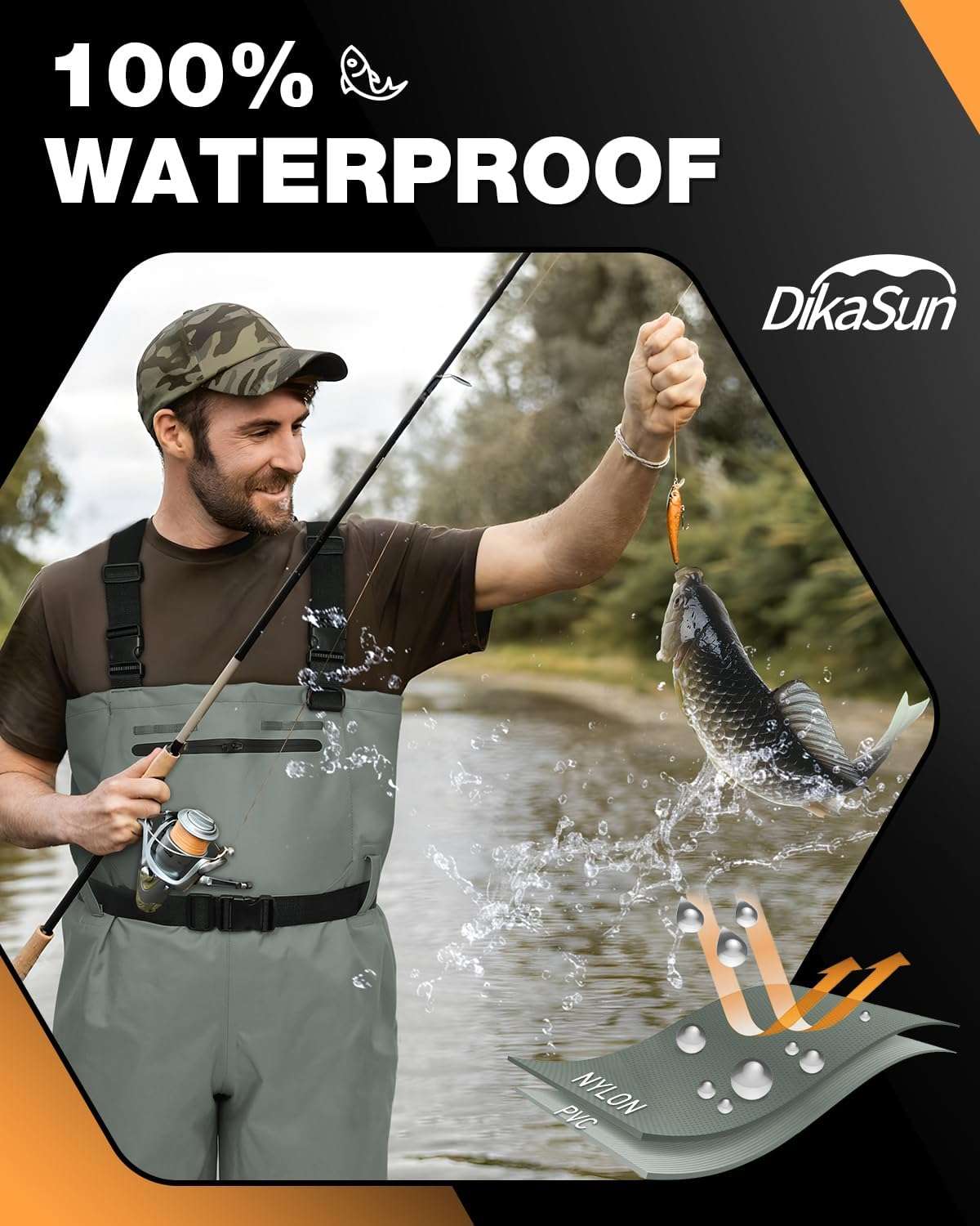 DikaSun Chest Waders with Boots | Lightweight Bootfoot Waders Duck Hunting & Fly Fishing | Grey