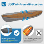600D Kayak Cover | Upgraded Zipper Closure Waterproof Canoe Outdoor Storage Bag | Heavy Duty UV Protection Dust Paddle Board Cover for Fishing Boat