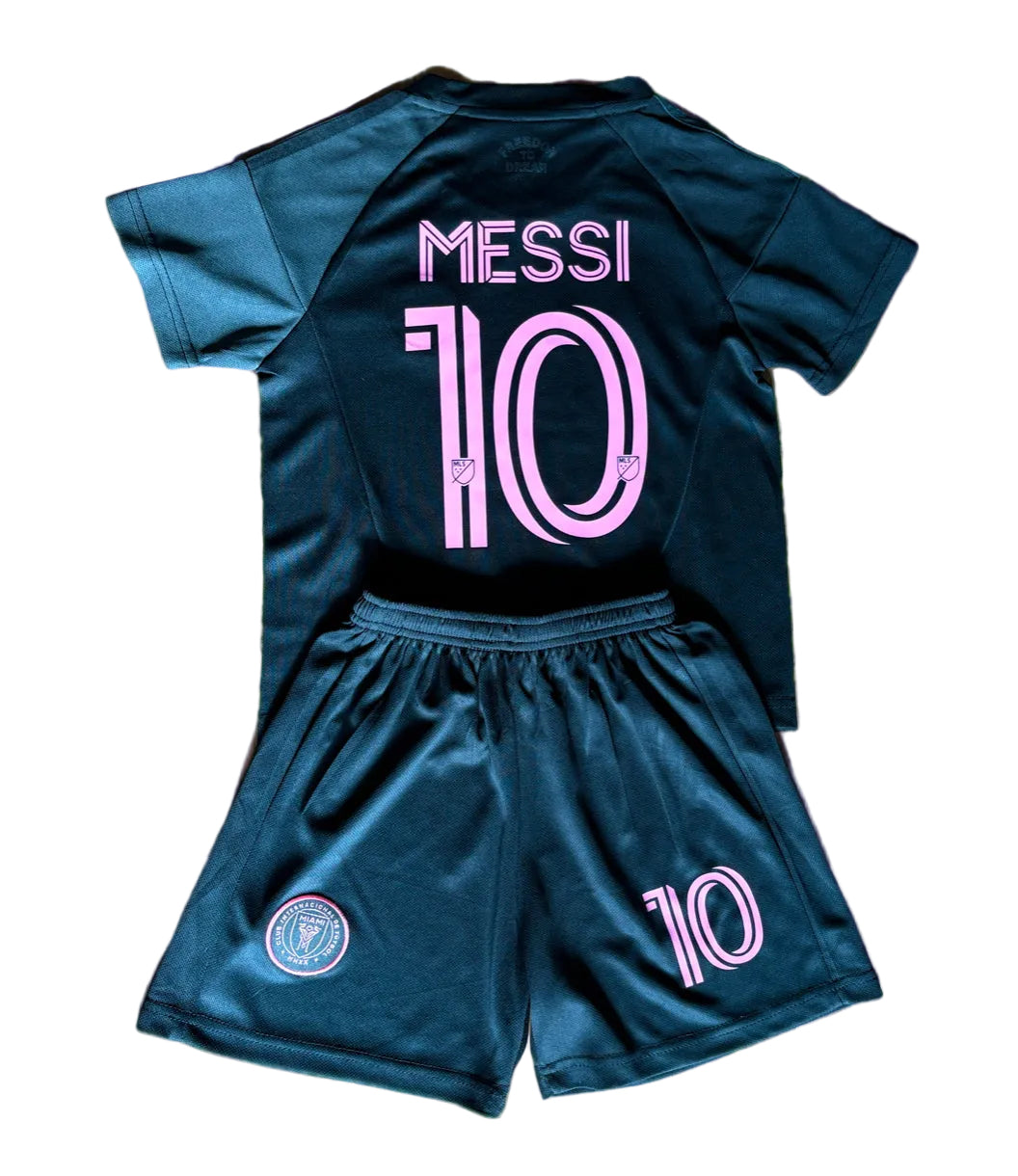 Lionel Messi Black Miami 2025 Kids Soccer Jersey Set | Football