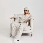 Half-Buttoned Collar Sweatshirt & High Waist Pants Outfit Set