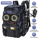 42L/11Gal Fishing Backpack Large Capacity with Rod Holders 16-Pocket WR with Divider Adjustable Padded Straps