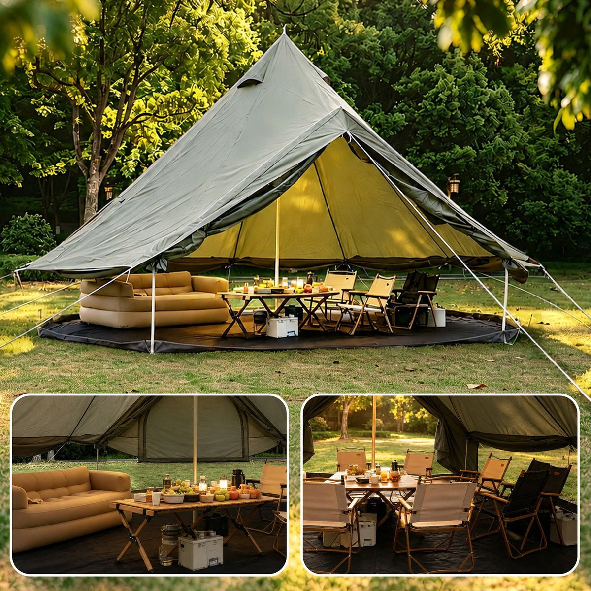 Oxford Bell Tent 9.8’/13.1’ with Stove Jack for Family Camping