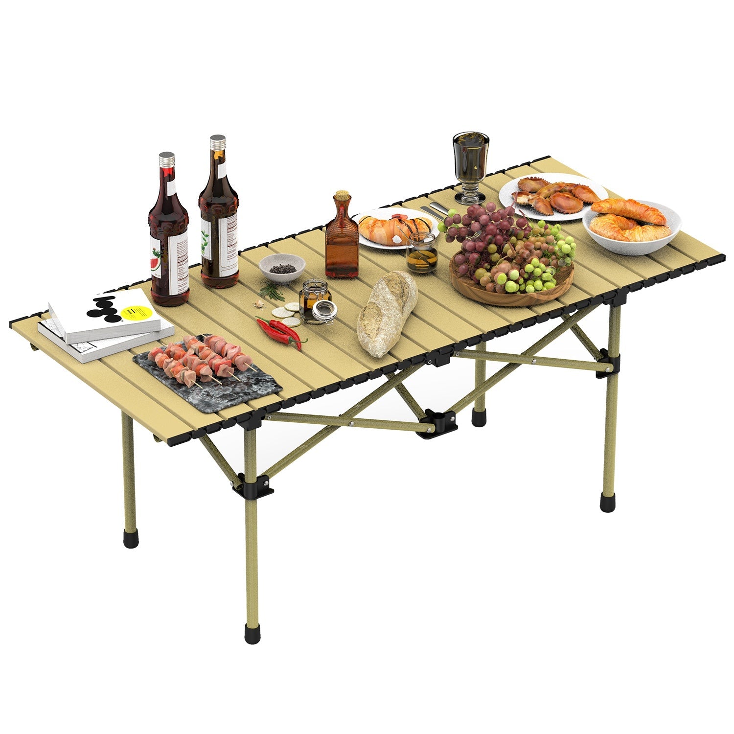 Folding Camping Carbon Steel Roll-Up Picnic & BBQ Table with Carry Bag