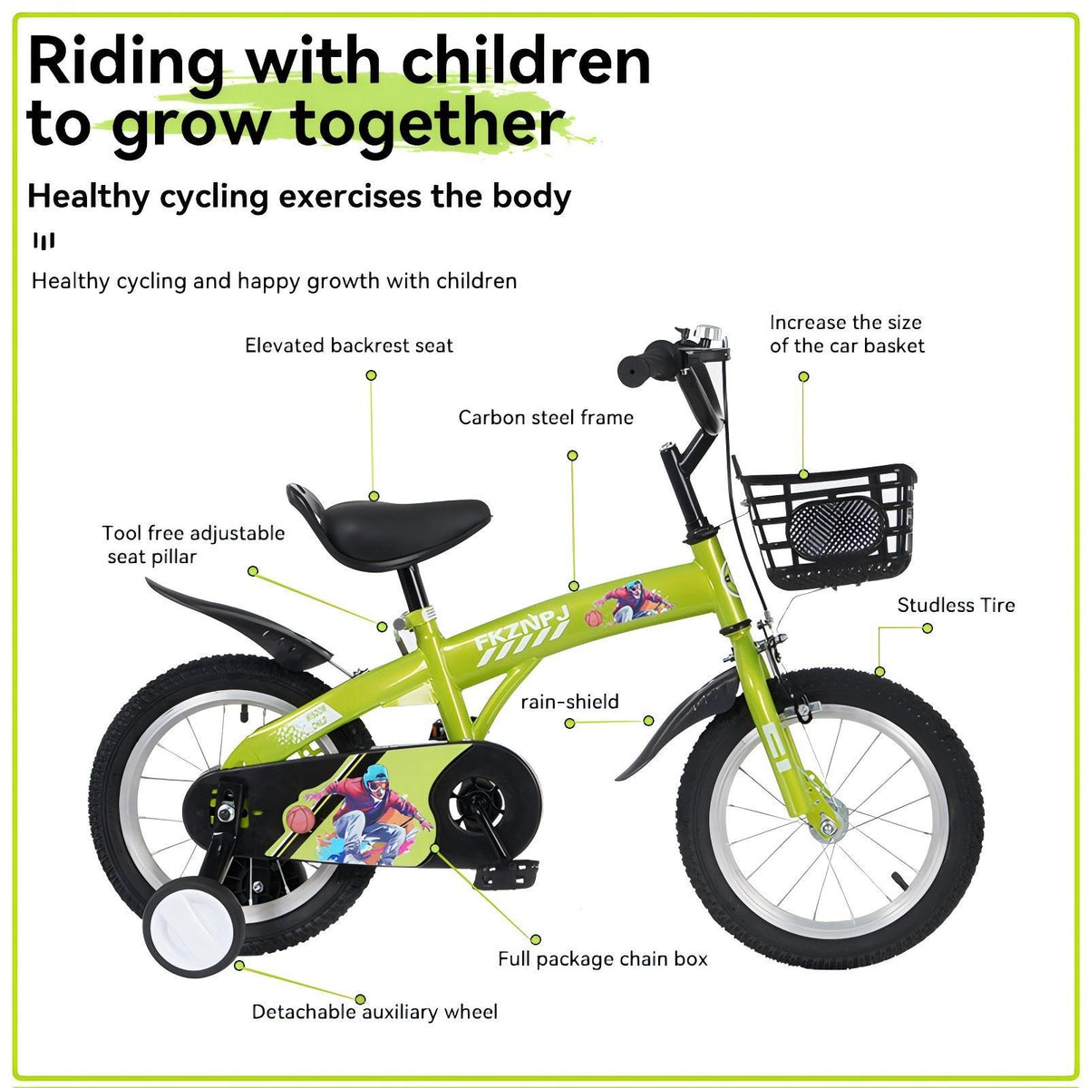 16" Sporty Kids Bike with Training Wheels and Stand Adjustable Saddle | Aged 4-8 Years (Tall Height 41-46")