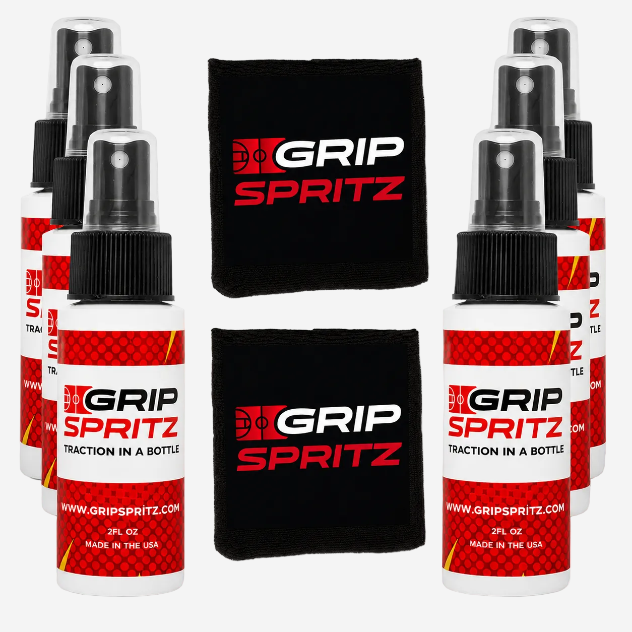 Grip Spritz Basketball Shoe Grip Spray | Team 6 Pack | 6 Bottles + 2 Spritz Mitts