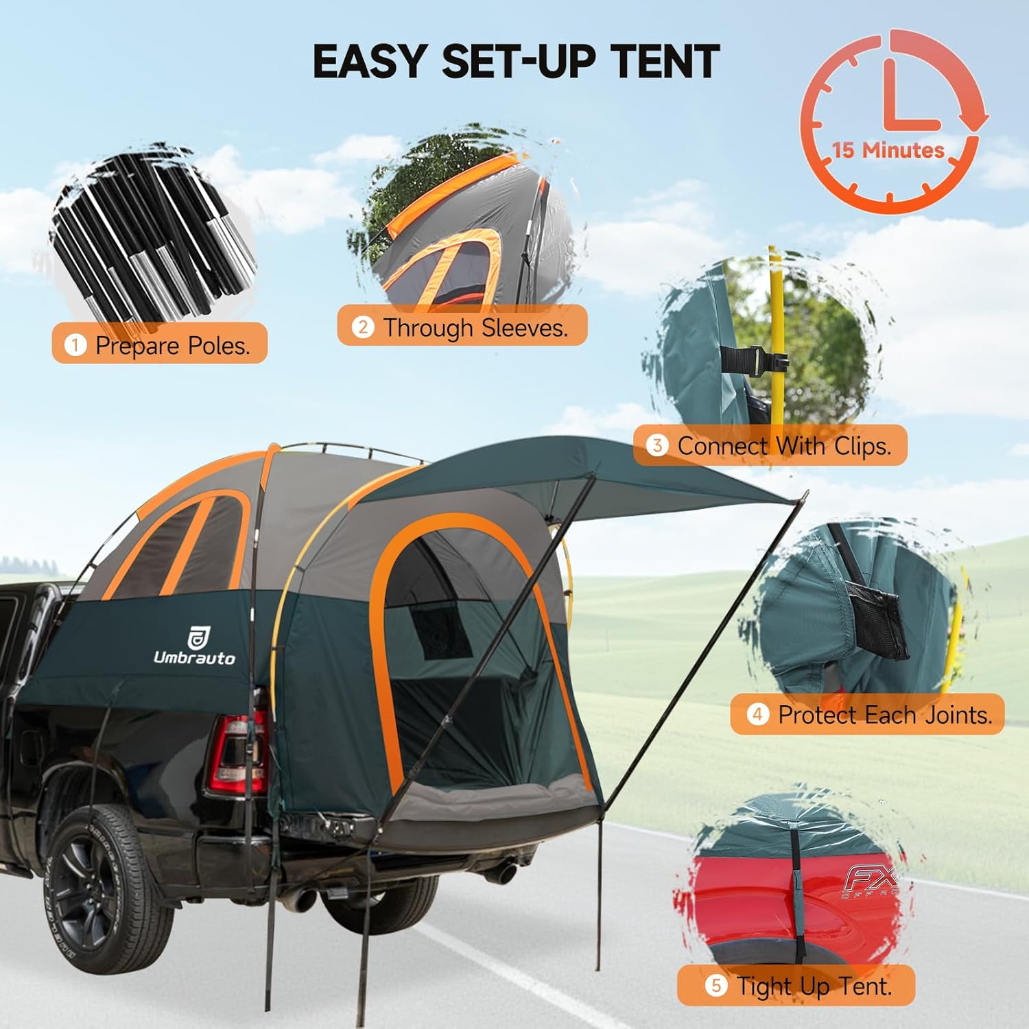 Umbrauto Truck Bed Tent with Awning | Fits 5.5-5.8' Truck Beds | PU3000mm Waterproof Pickup Tent