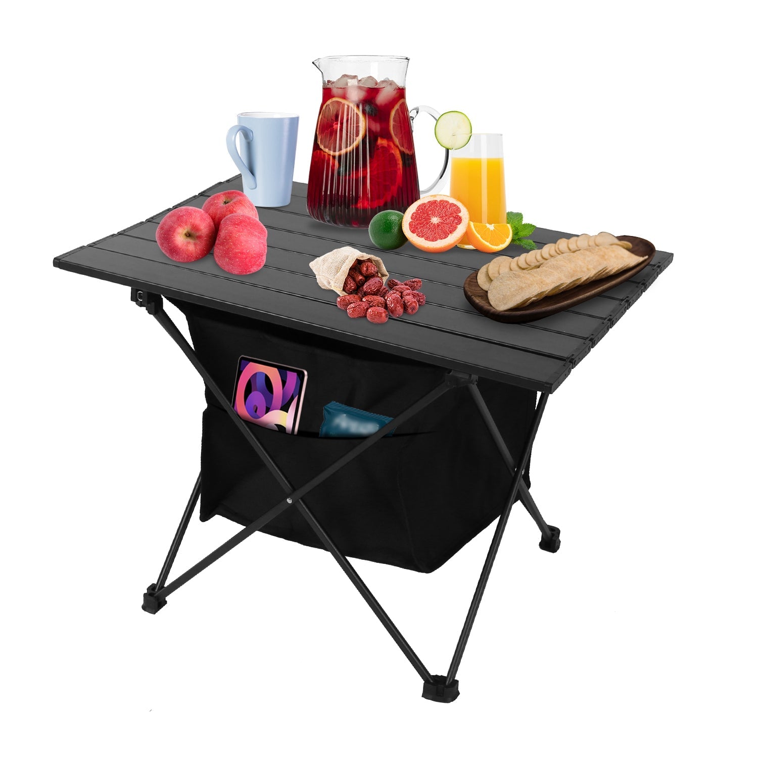 Foldable Camping Table with Storage Basket | Rustproof Aluminum Alloy & Roll-Up