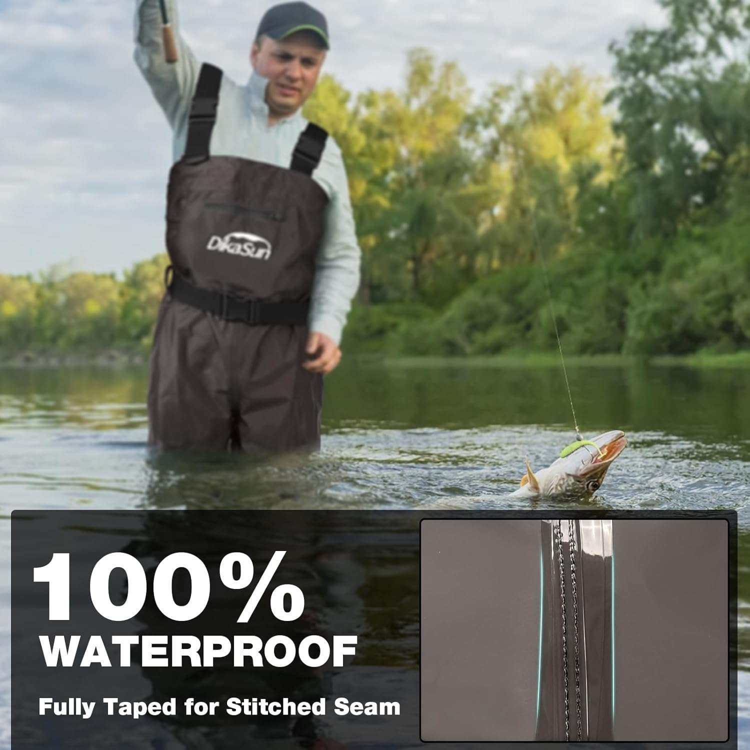 DikaSun Lightweight Bootfoot Chest Waders with Boots | Men & Women Fishing Waders for Duck Hunting & Fly Fishing | Brown
