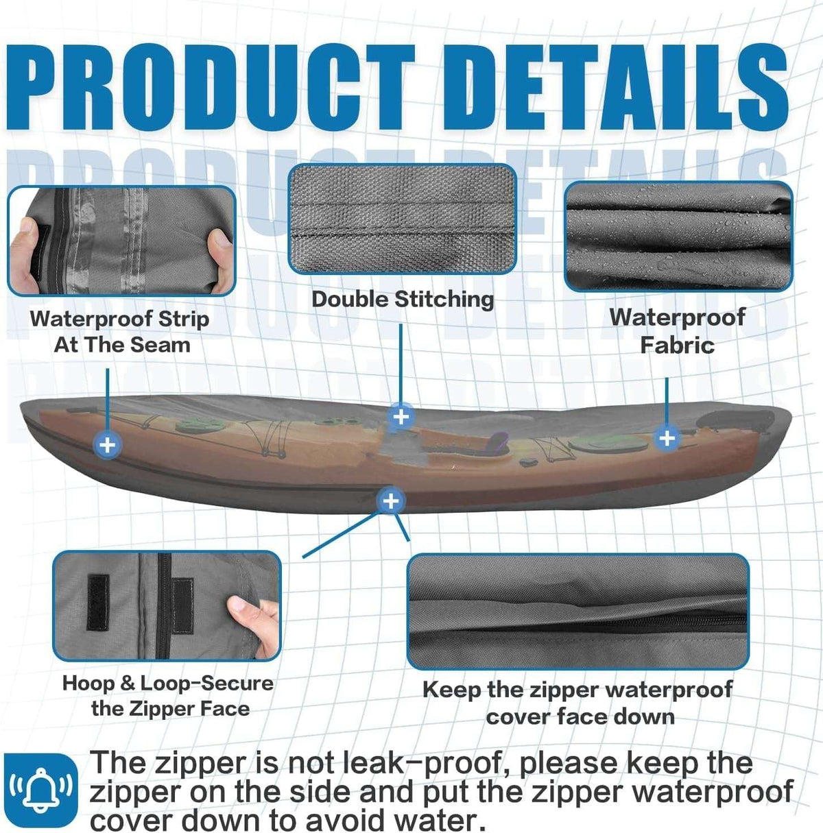 600D Kayak Cover | Upgraded Zipper Closure Waterproof Canoe Outdoor Storage Bag | Heavy Duty UV Protection Dust Paddle Board Cover for Fishing Boat