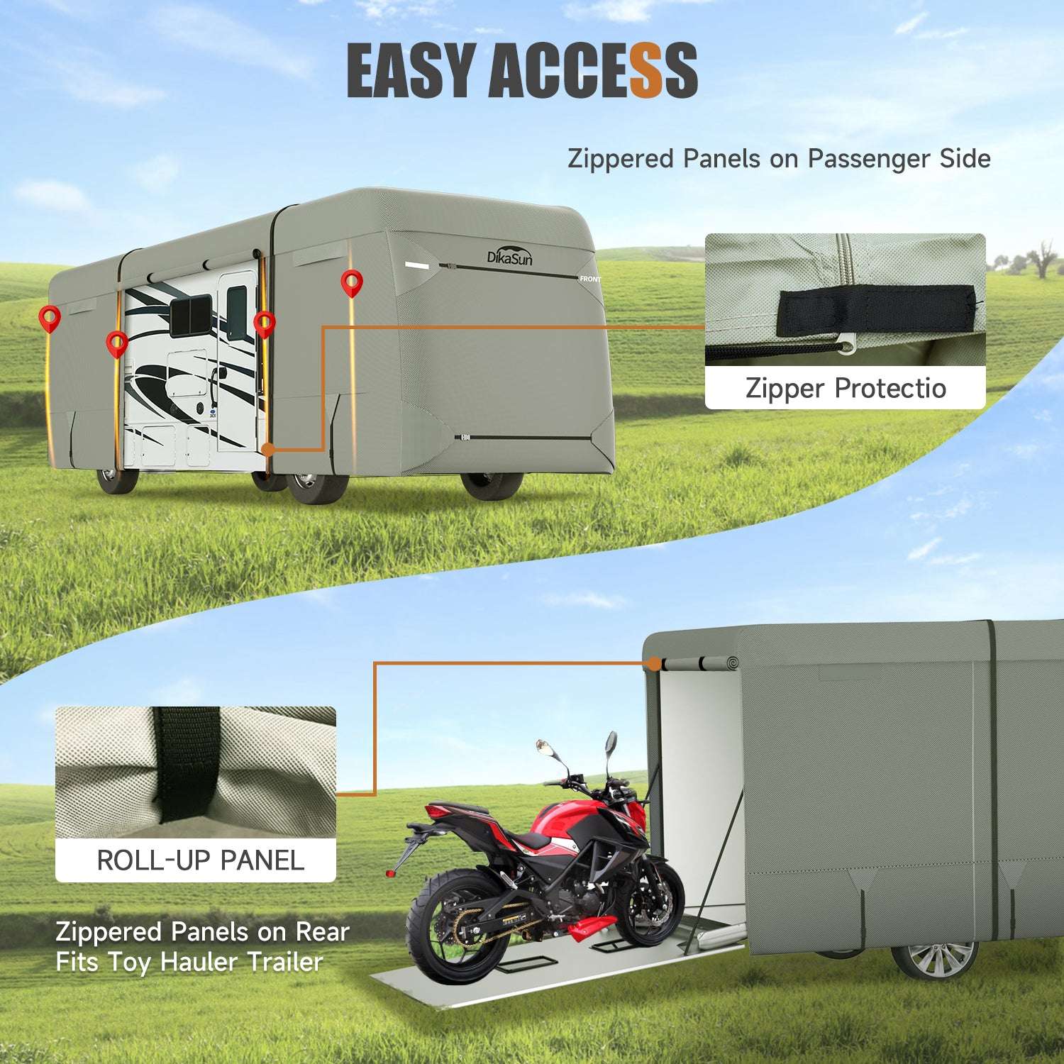 DikaSun 7 Layers Class A RV Cover | Heavy Duty Anti-UV Waterproof Windproof Breathable Class A Motorhome