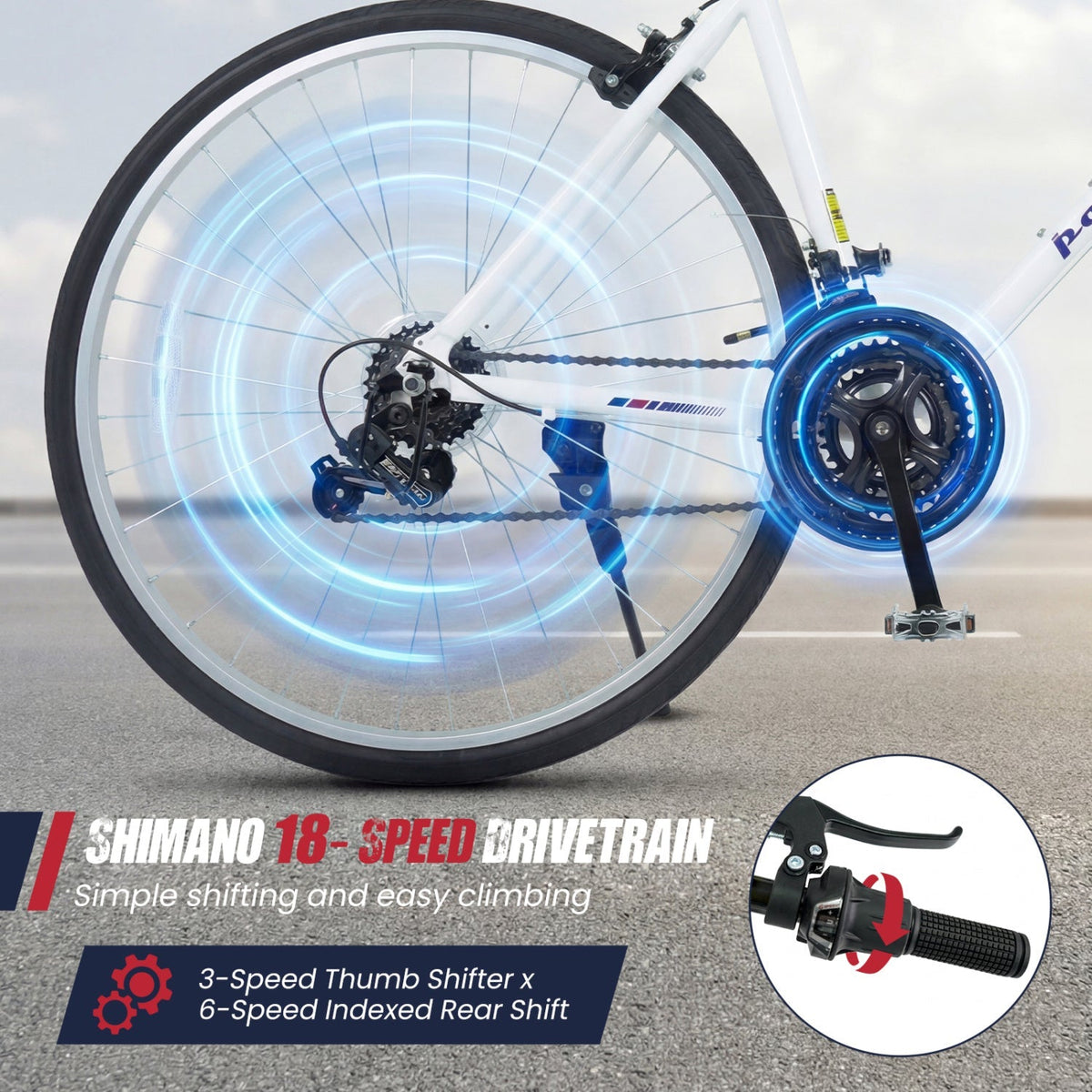 700C Hybrid Bike for Adult with 18-Speed Shimano Drivetrain and Phone Holder