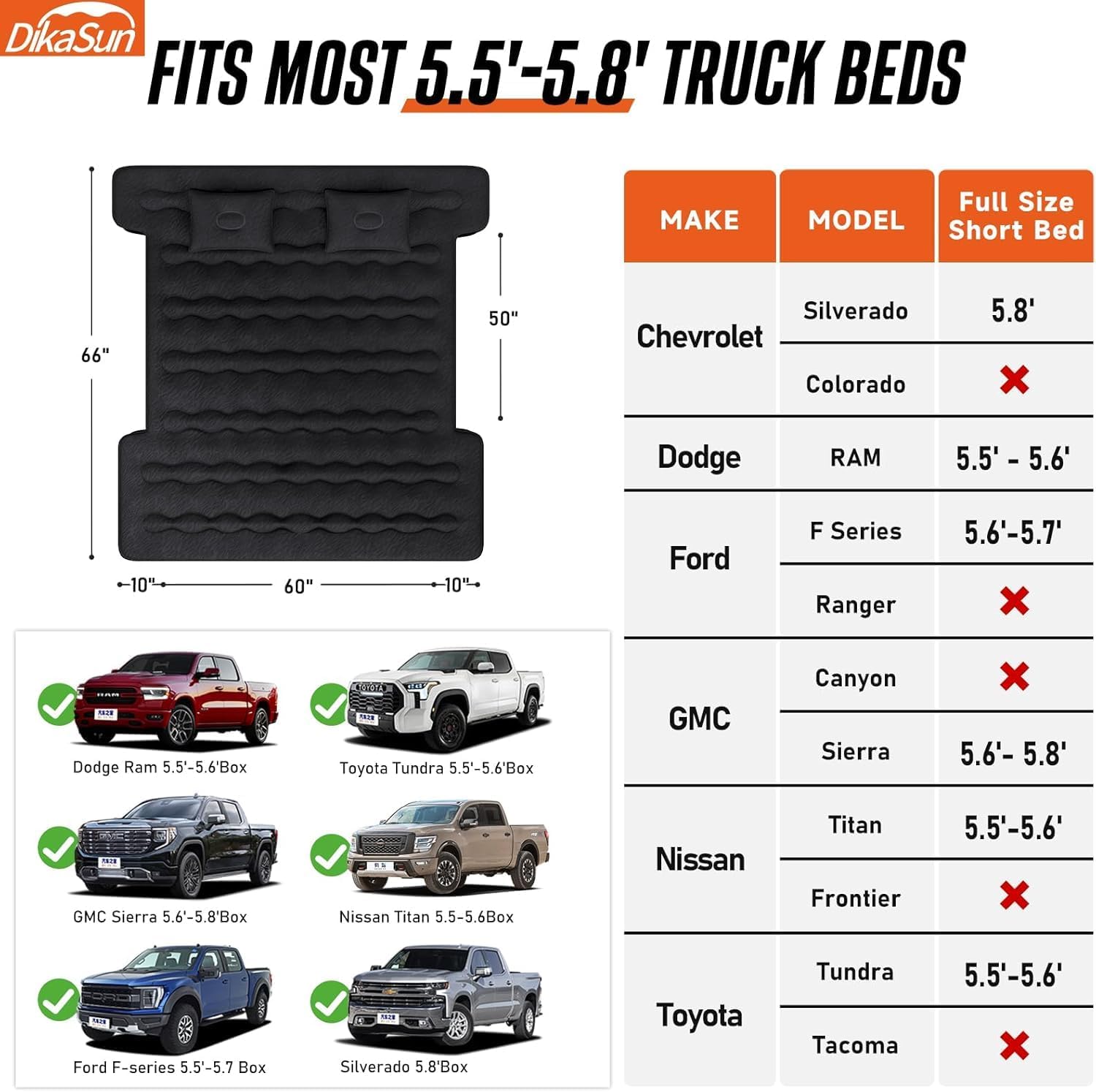 5.5-6.5ft Full Size Truck Bed Air Mattress | Red