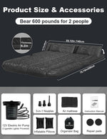 Umbrauto 63” Extended SUV Mattress Quick Inflate | Includes Pump & 2 Pillows | Grey