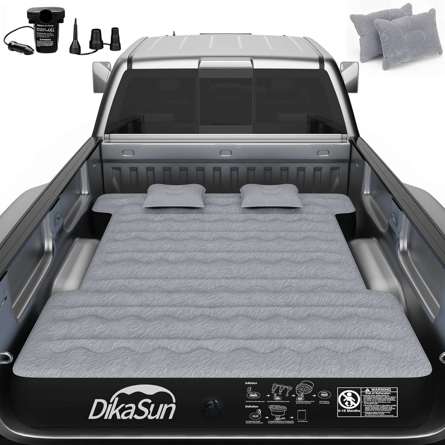DikaSun 6.0-6.5 FT Full Size Pickup Truck Bed Air Mattress | Grey