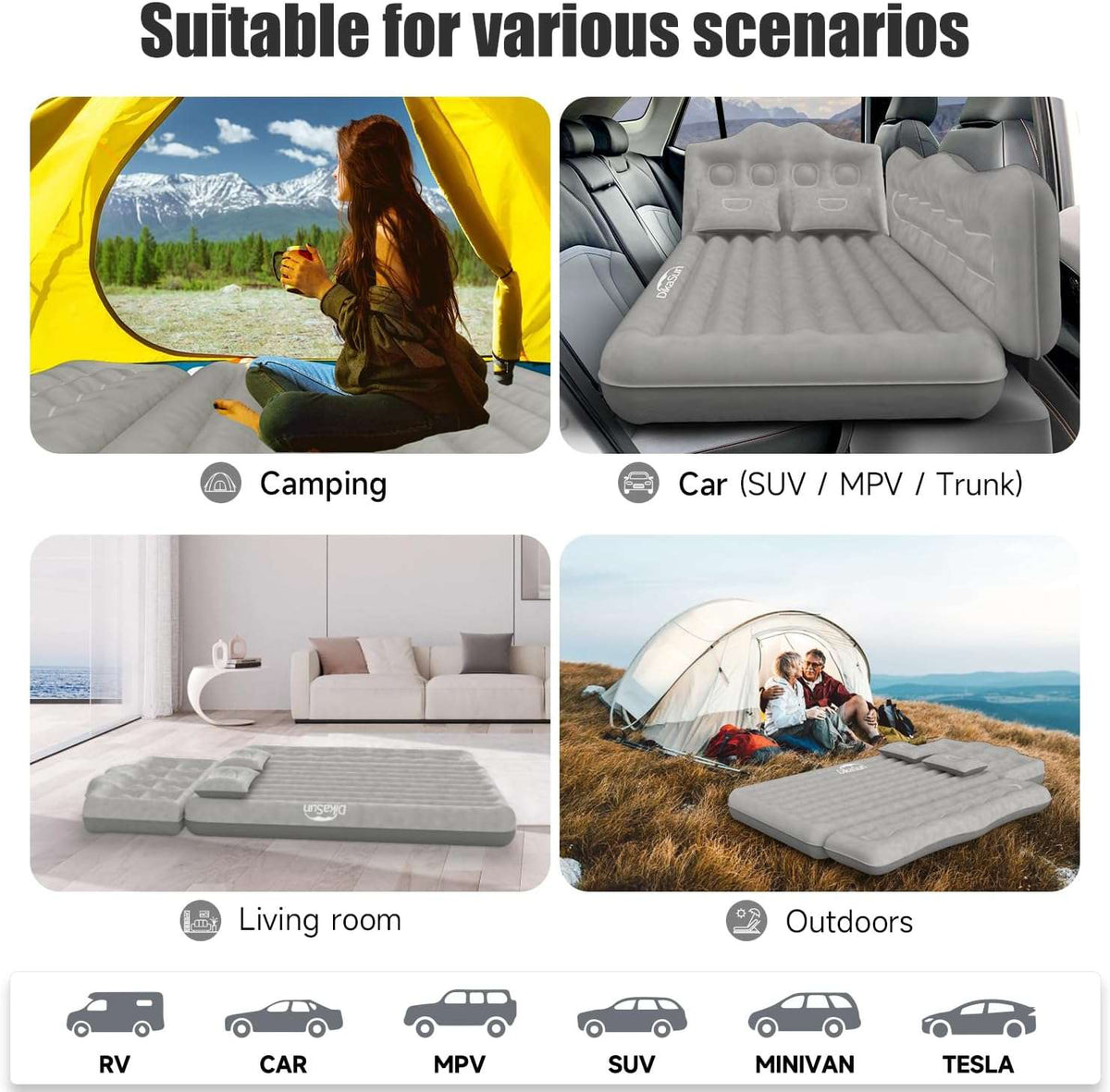 Thicken Backseat SUV/Car/Truck Air Mattress Air Bed Inflatable SUV Truck Mattress | 35.4” Width/Grey