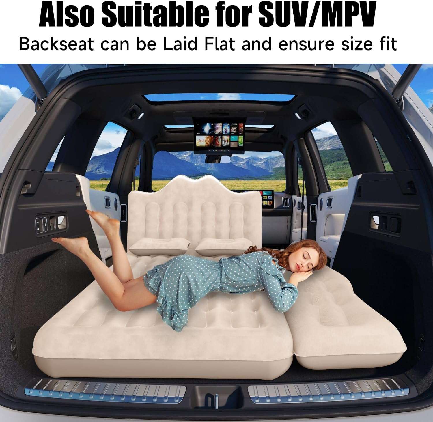 Thicken Backseat SUV/Car/Truck Air Mattress Air Bed Inflatable SUV Truck Mattress | 30.31” Width/Beige