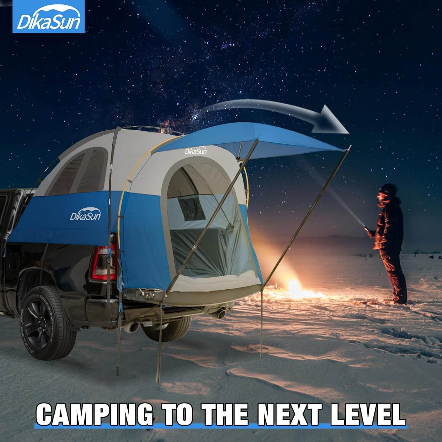 5.5-6.7ft Pickup Truck Bed Tent with Awning | Blue