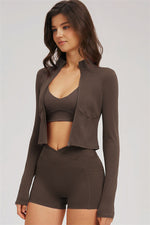 The Sizzle Zip Jacket Sports Bra Shorts | 3-Piece Set