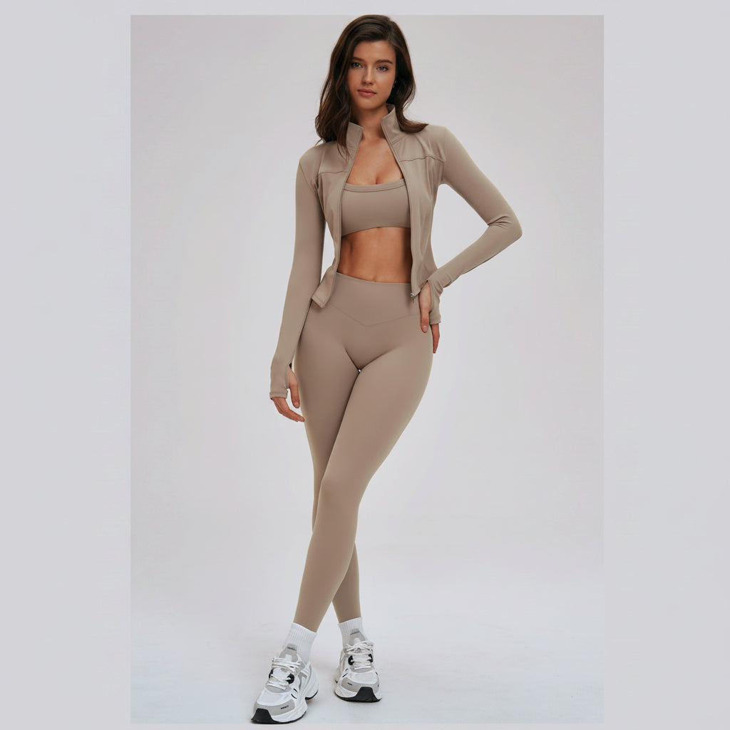 The Kinetic Zip Jacket Sports Bra Leggings | 3-Piece Set
