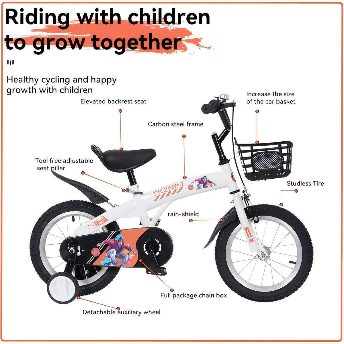 18" Sporty Kids Bike with Training Wheels and Stand Adjustable Saddle | Aged 5-10 Years (Tall Height 39-49")