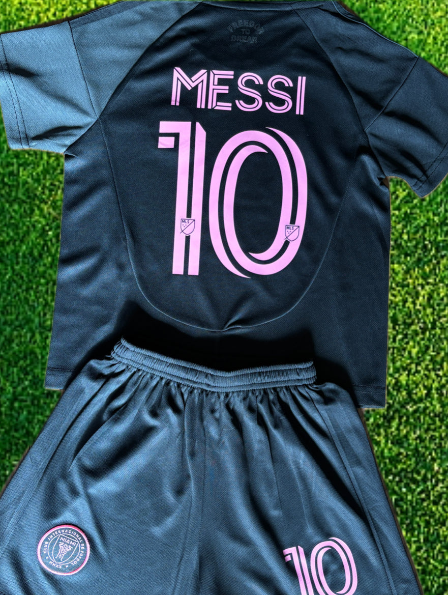 Lionel Messi Black Miami 2025 Kids Soccer Jersey Set | Football