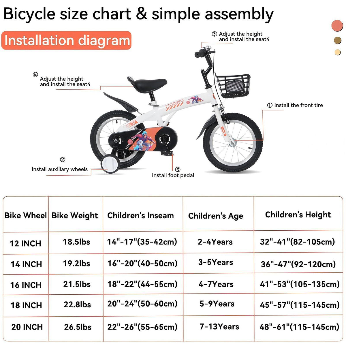 18" Sporty Kids Bike with Training Wheels and Stand Adjustable Saddle | Aged 5-10 Years (Tall Height 39-49")