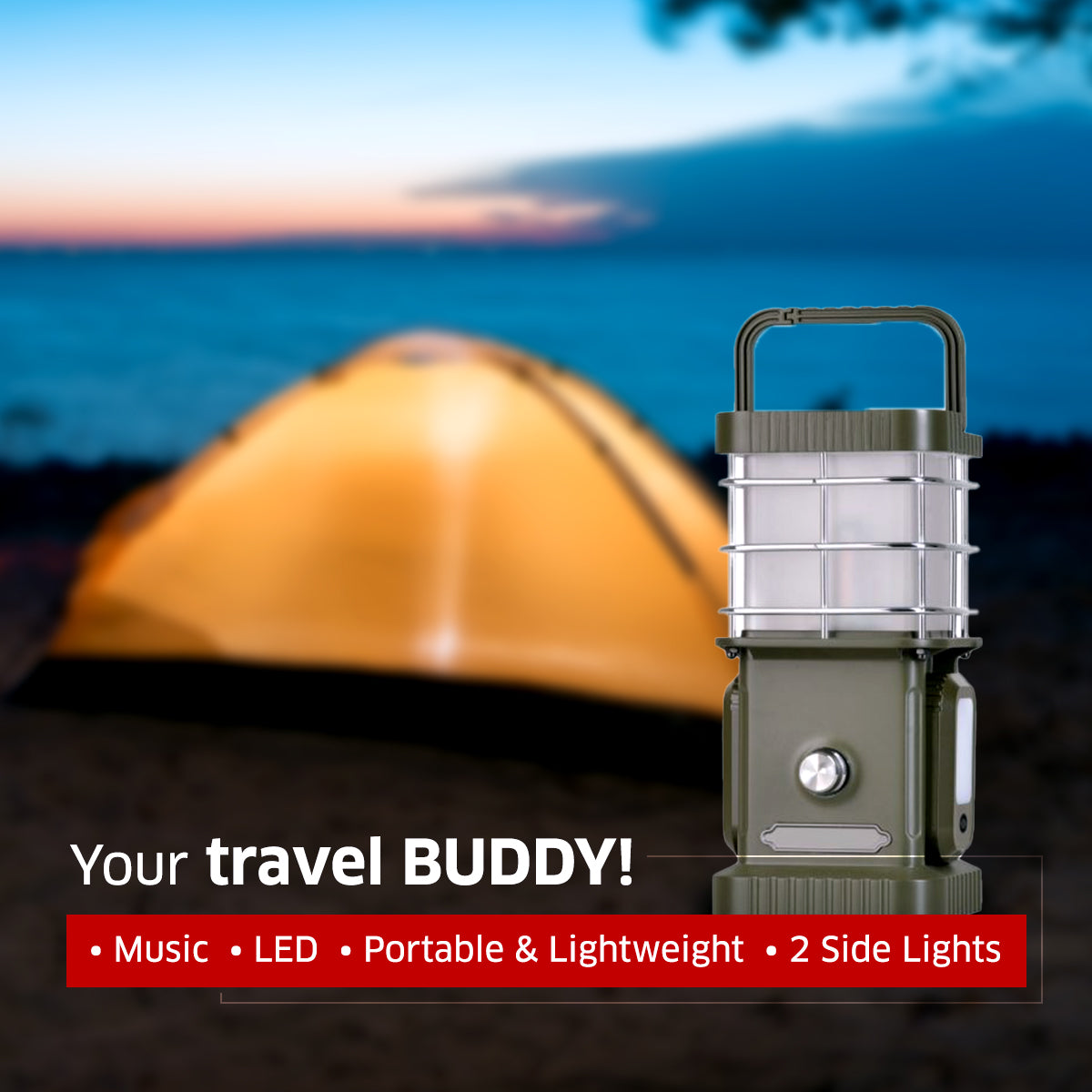 TRU De-LIGHT BUDDY Dimmable Lamp | Power Bank | Bluetooth Speaker | Independent Side Lamps All-In-One