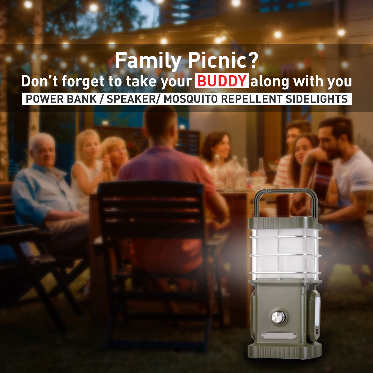 TRU De-LIGHT BUDDY Dimmable Lamp | Power Bank | Bluetooth Speaker | Independent Side Lamps All-In-One