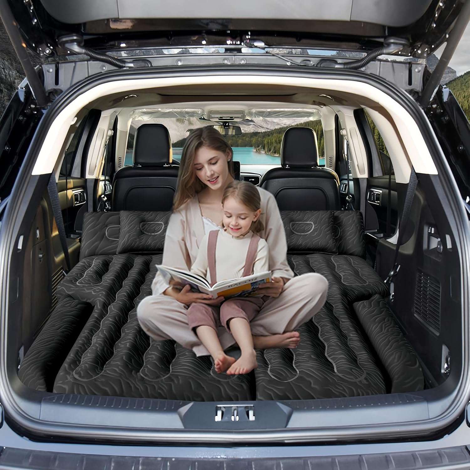 DikaSun 63” Extended SUV Mattress | Quick Inflate, Includes Pump & 2 Pillows | Black