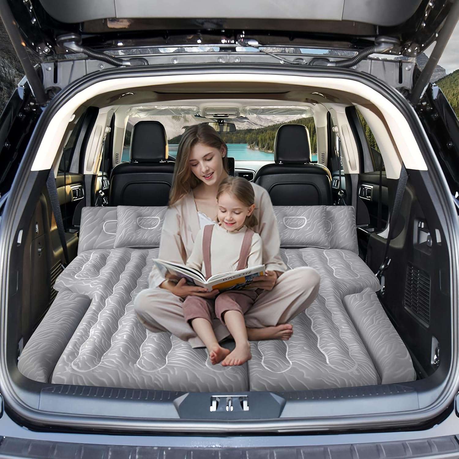 DikaSun 63” Extended SUV Mattress | Quick Inflate, Includes Pump & 2 Pillows | Grey