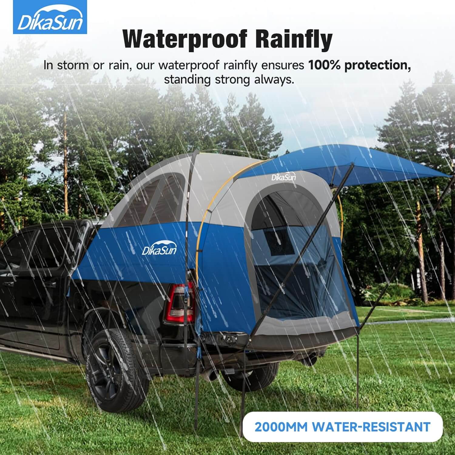 5.5-6.7ft Pickup Truck Bed Tent with Awning | Blue