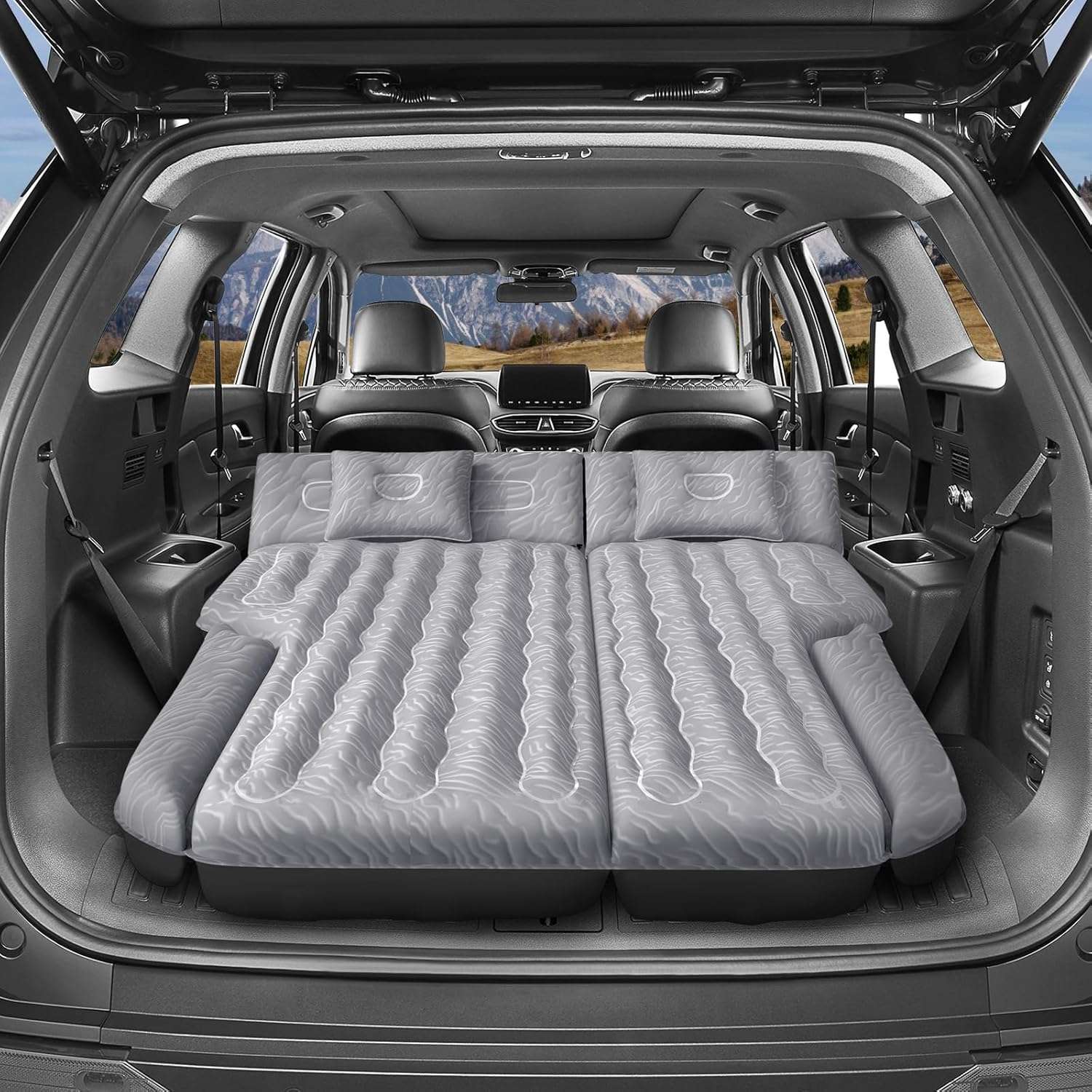 DikaSun 63” Extended SUV Mattress | Quick Inflate, Includes Pump & 2 Pillows | Grey