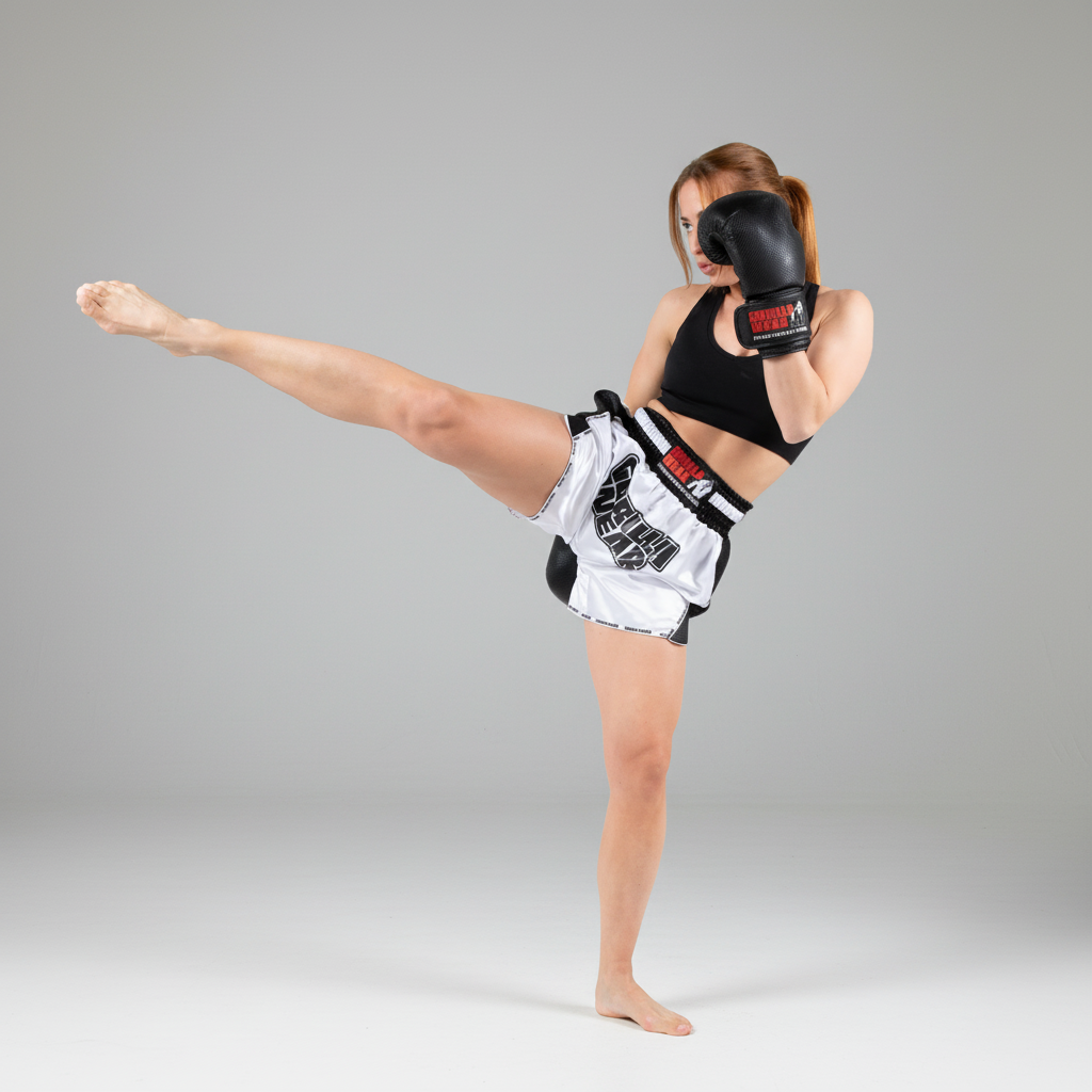 Piru Muay Thai Shorts | White/Black