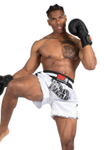 Piru Muay Thai Shorts | White/Black
