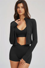 The Sizzle Zip Jacket Sports Bra Shorts | 3-Piece Set