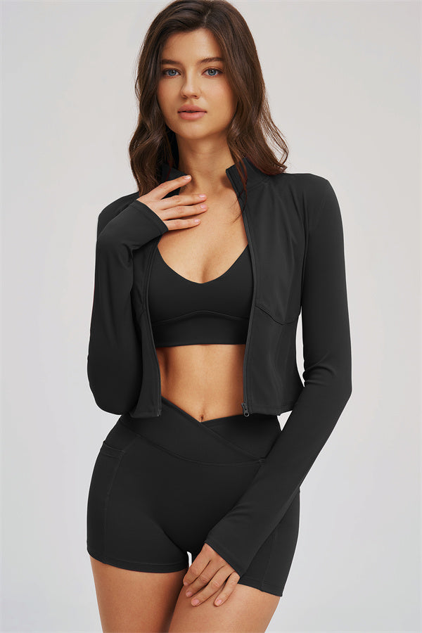 The Sizzle Zip Jacket Sports Bra Shorts | 3-Piece Set