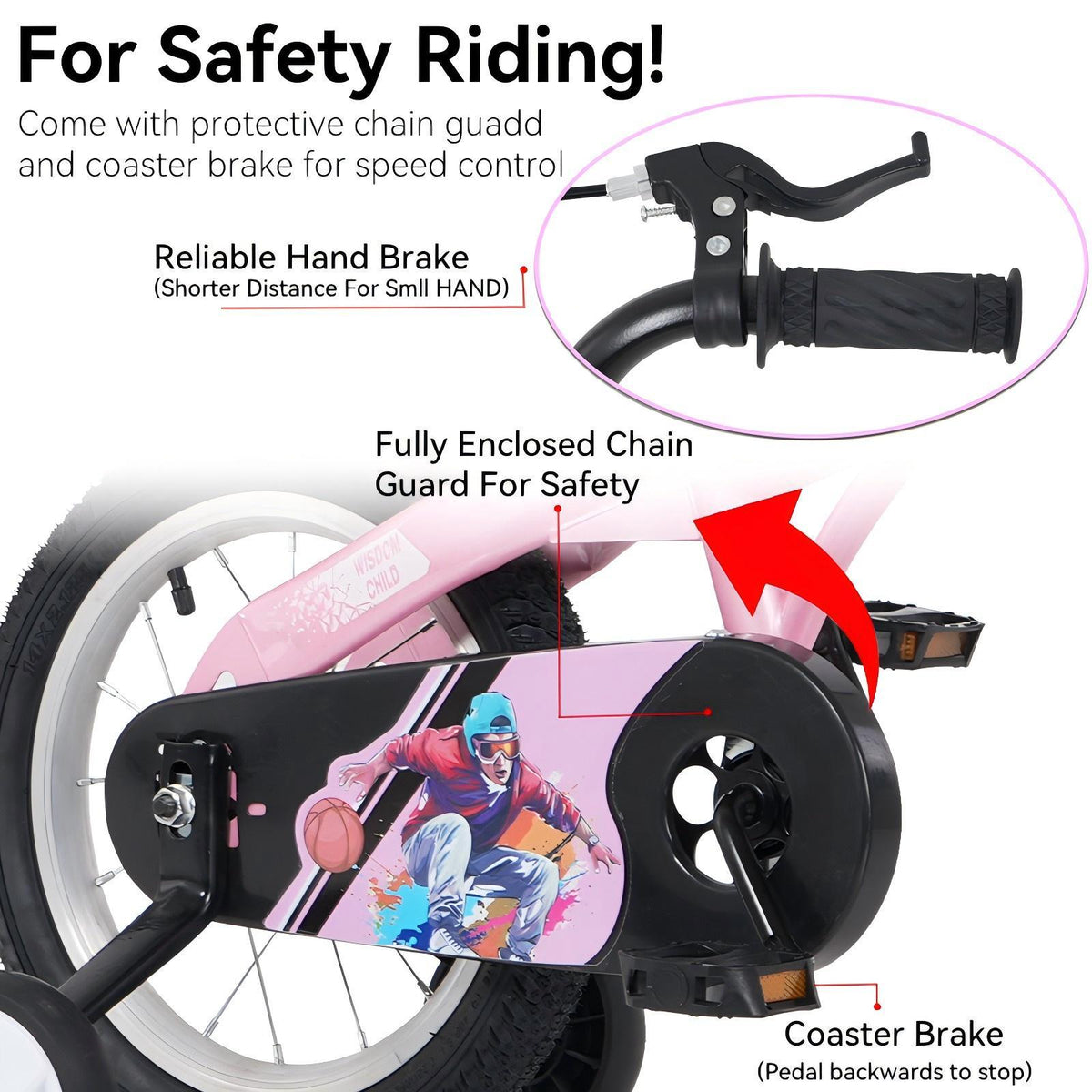 18" Sporty Kids Bike with Training Wheels and Stand Adjustable Saddle | Aged 5-10 Years (Tall Height 39-49")
