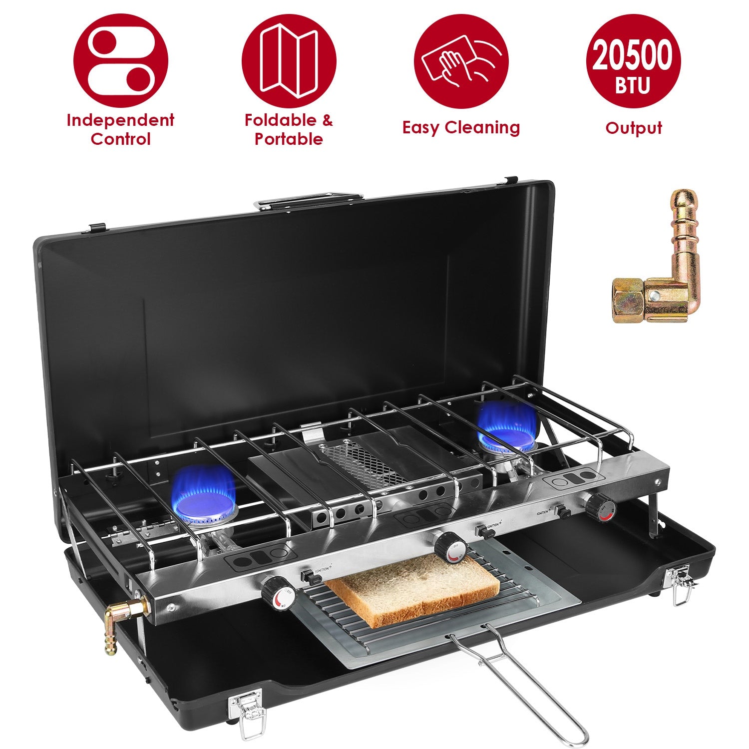 3-Burner Camping Stove 20000 BTU with Toast Tray | RV & Camping