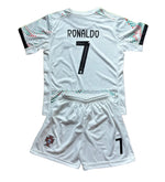 Ronaldo Portugal 2025 Away White Kids Soccer Jersey Kit | 2 Piece Set