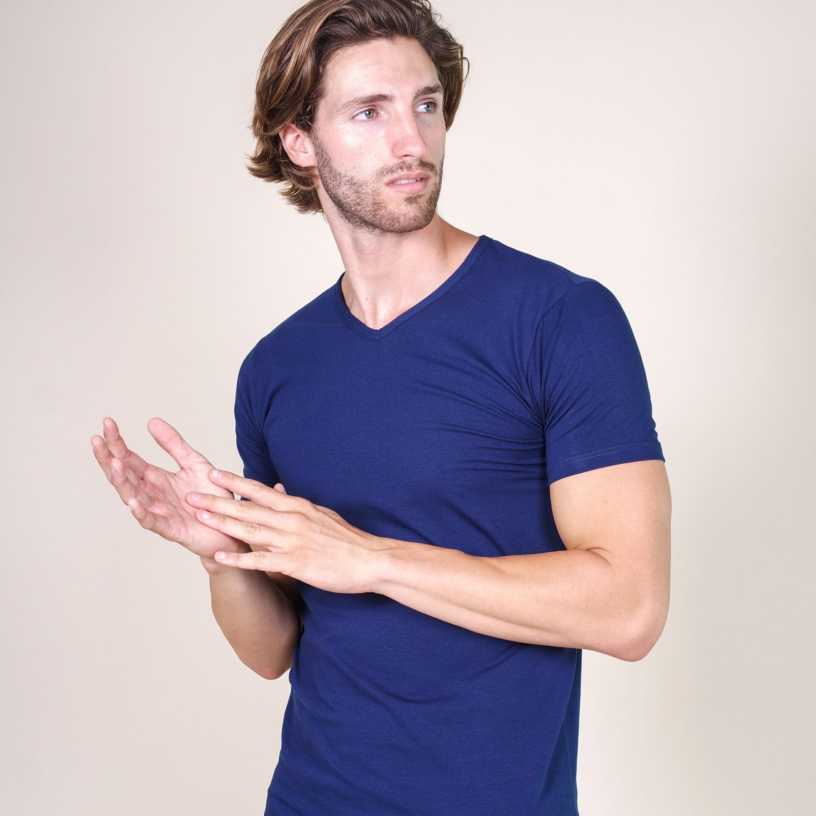 BASIC COTTON Free Spirit Premium Quality Cotton Men's V - Neck T-Shir | Proudly Made in Italy (985)