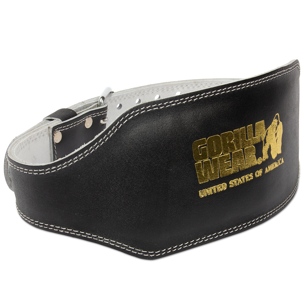 Gorilla Wear 6 Inch Padded Leather Lifting Belt | Black/Gold
